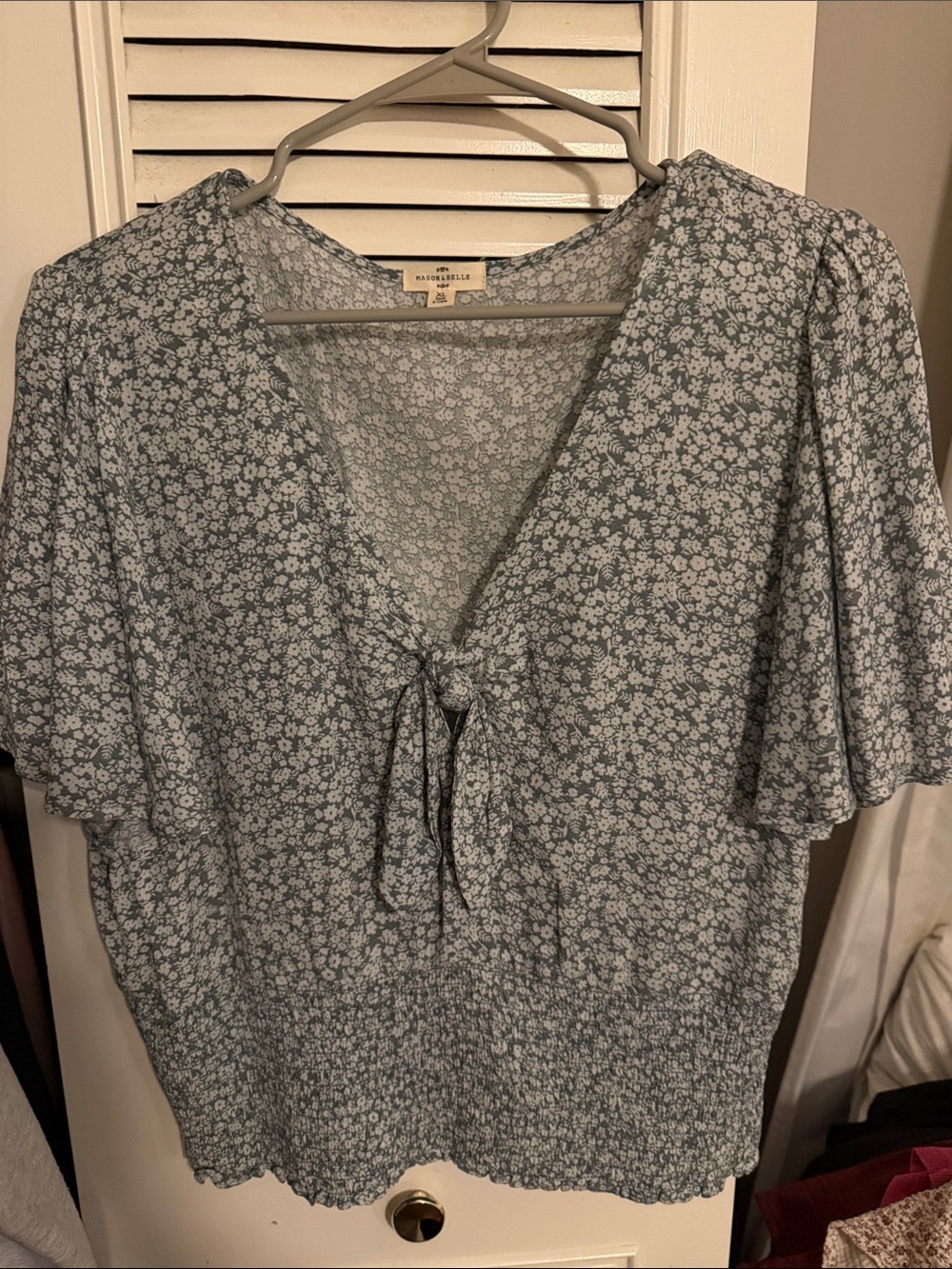 Maeve Green Floral Tie-Neck Blouse